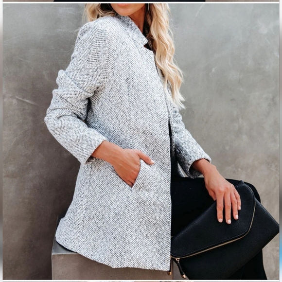 Jacket Pea Coat Navy/ White Herringbone Pattern SZ Small - Picture 2 of 8